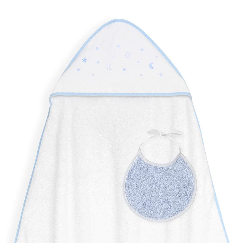 Toalha de banho 100X100 + Babete Estrellas Lunas Bodoques Azul Interbaby