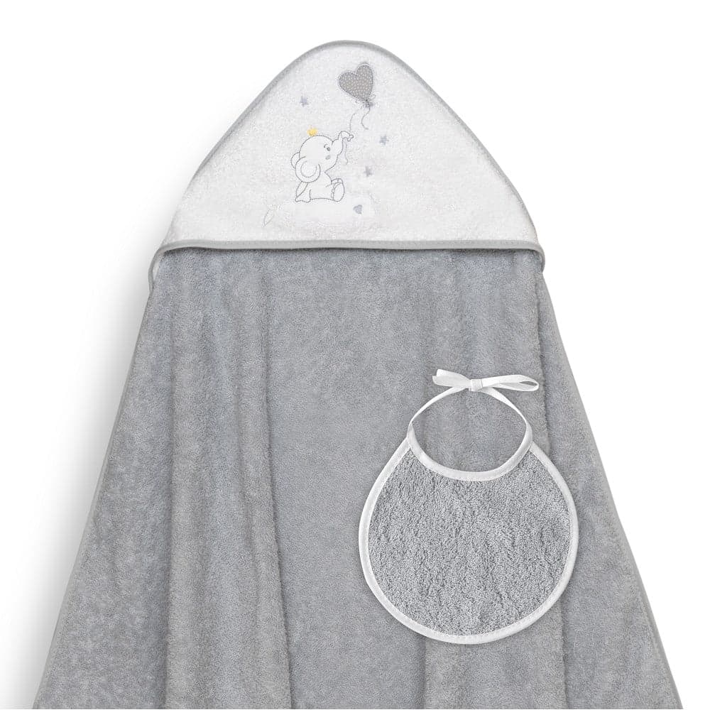 Toalha de banho 100X100 + Babete Globo Corazón Cinza Interbaby