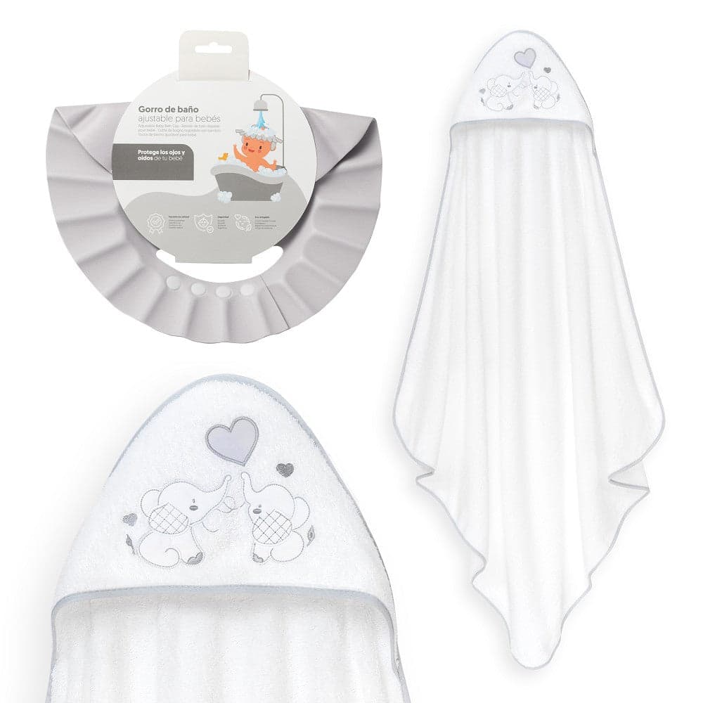 Conjunto banho Elefante + Branco/Cinza Interbaby