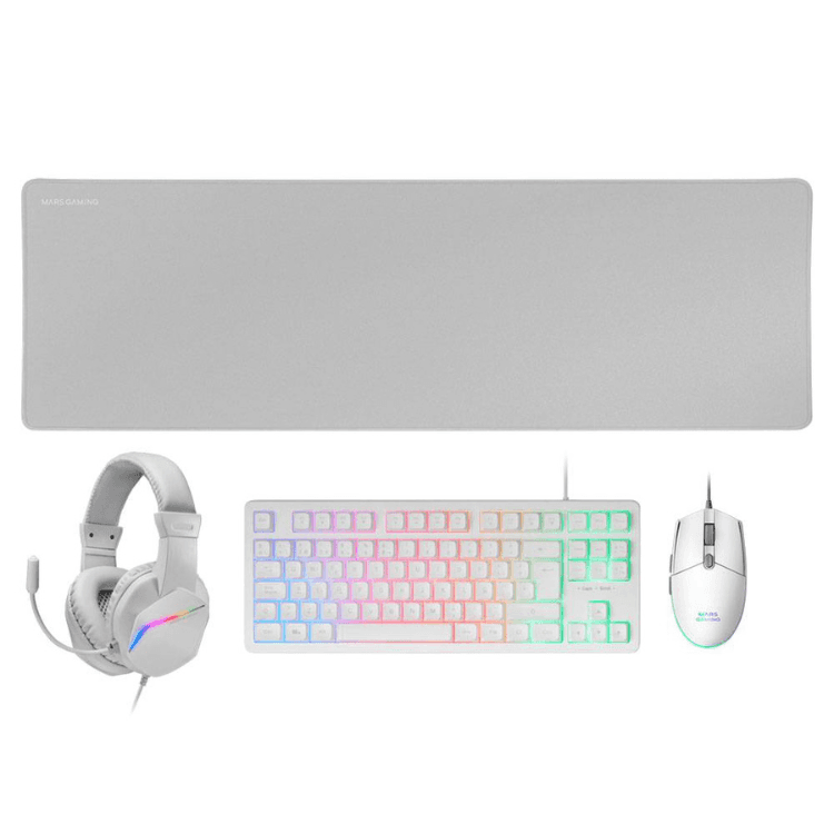 Mars Gaming MCPRGB3WPT Combo Gaming Teclado FRGB + Rato + Headset + Tapete Brancos