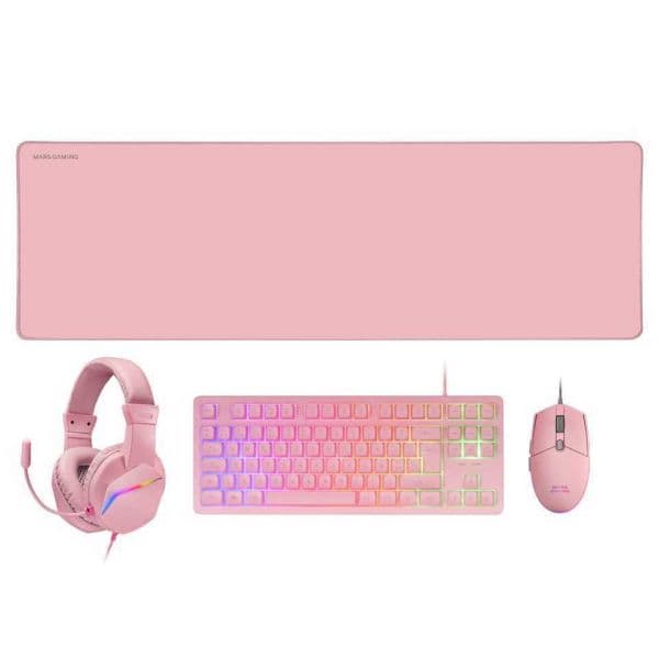 Mars Gaming MCP-RGB3 Combo Gaming Teclado FRGB + Rato + Headset + Tapete Rosa