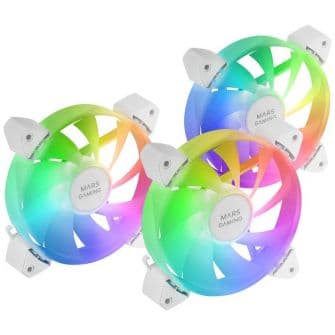 Mars Gaming MF-3A Kit 3x FDB 120mm ARGB Rainbow 360º Sem Moldura Conector Duplo Brancas
