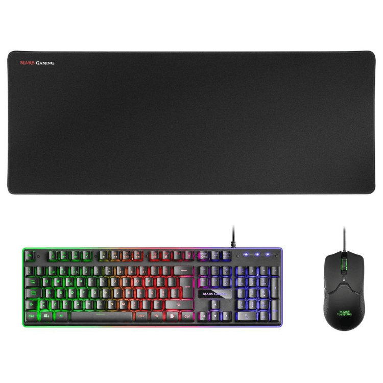 Bundle Mars Gaming MCPXWPT Teclado+Rato+Tapete RGB Preto