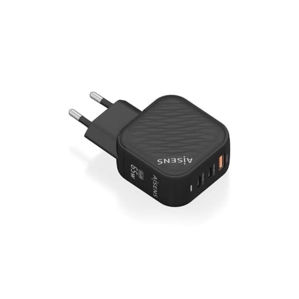 AISENS ASCH-65W3P027-BK Carregador de Parede 65W GaN 2xUSB-C 1xUSB-A Preto