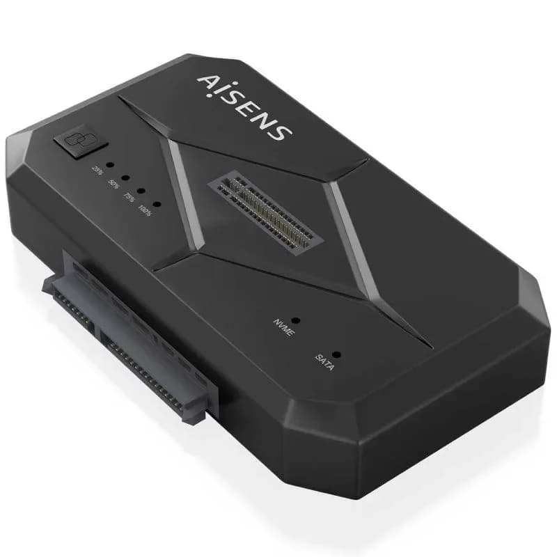 AISENS Docking Station ASDS-M2SATA04B + USB 3.1 Gen1 para SATA 2.5/3.5 e M.2 NVMe com Função de Clonagem Offline Preto
