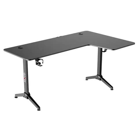 Muvip PRO1300 Mesa Gaming Fibra de Carbono en L Derecha – Solida – Gran Superficie – Portavasos – Gancho para Auriculares – Medidas 160x100x75cm – Color Preto