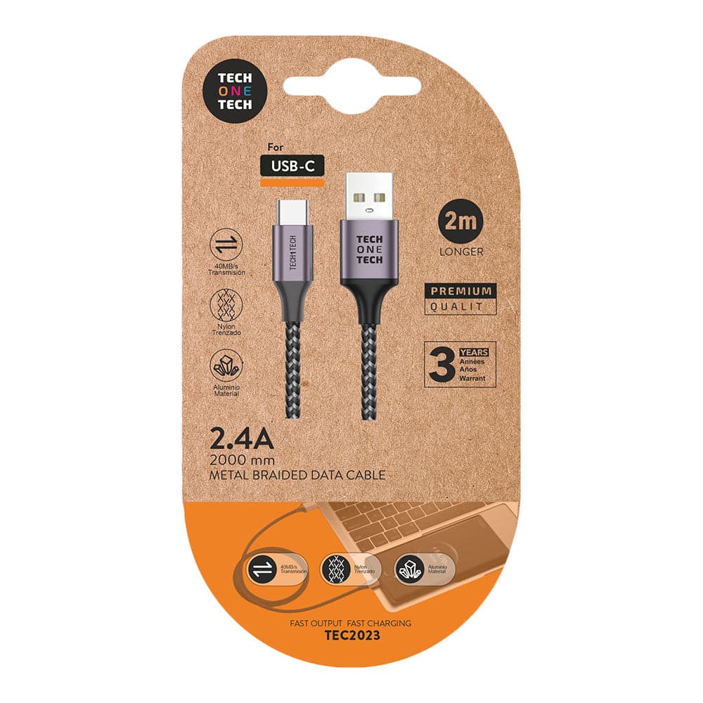 Tech One TEC2023 Cabo USB 2.0 Tipo-C Macho - USB Macho 2m Cinza
