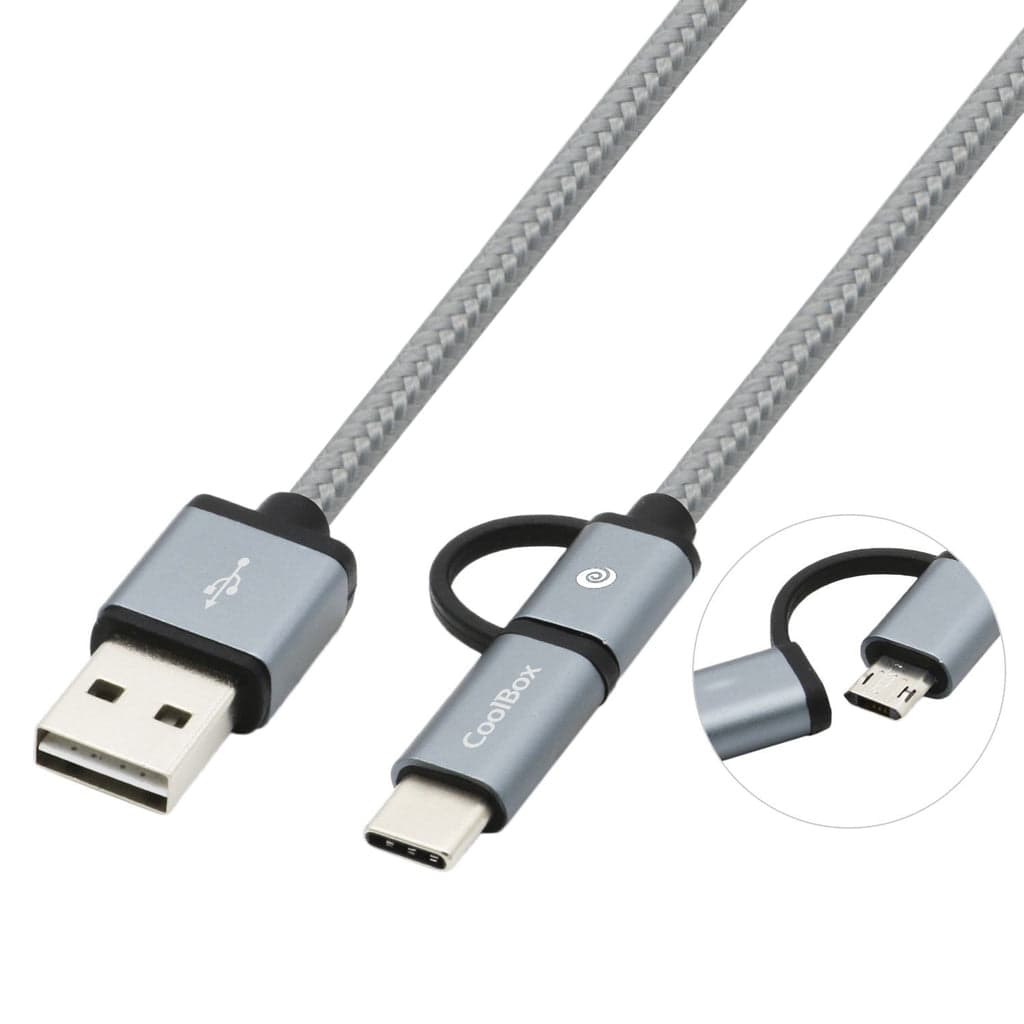 CoolBox COO-CAB-U2MC-GR cabo USB 1 m USB 2.0 USB A USB C/Micro-US