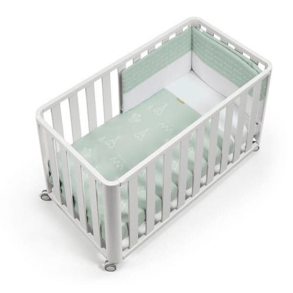 Berço Cotinfant (60 X 120 cm) Doco Sleeping Branco com Tecido Tipi Verde Branco