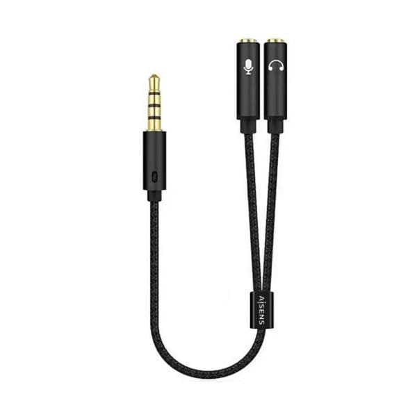 AISENS Cabo Audio Jack 3.5mm M p/ 2 x Audio Jack 3.5mm F 25cm Preto