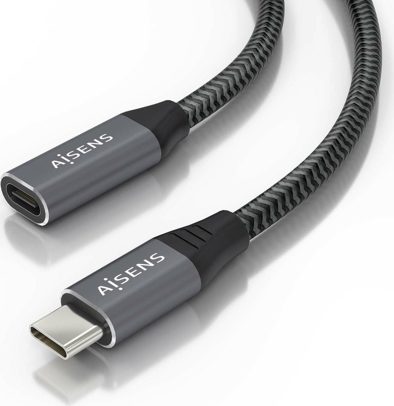 Aisens A107-0636 Cabo de Extensão USB-C 3.2 Gen 2x2 20Gbps 5A/100W 8K@30Hz Cinzento 2m