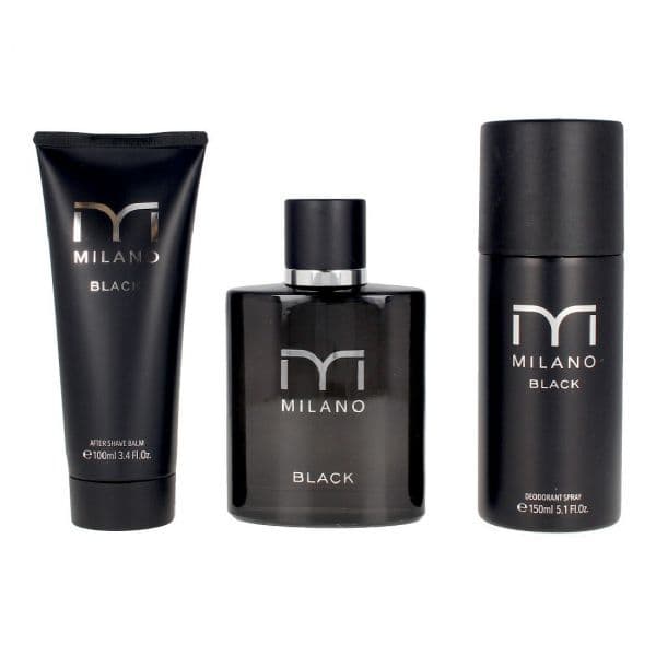 Milano Black Man Eau de Toilette 100ml + Bálsamo After Shave 100ml + Desodorizante Spray 150ml Coffret