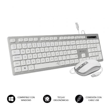 TECLADO E RATO SUBBLIM COMBO WIRED ERGO KEYS SILENT FLAT HQ PRATA