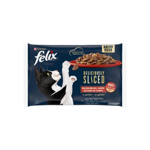 Ração Húmida Felix Comida Húmida Deliciously Sliced Carne 4x80g