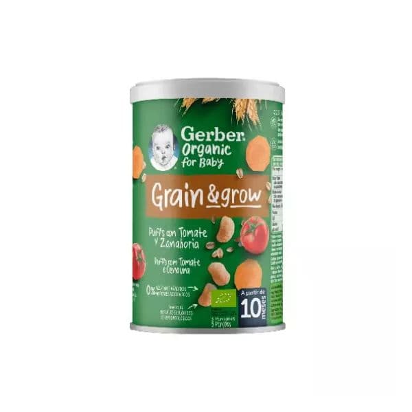 Snacks e Bolachas Gerber Organic Grain & Grow Puffs Tomate e Cenoura 35g +10M