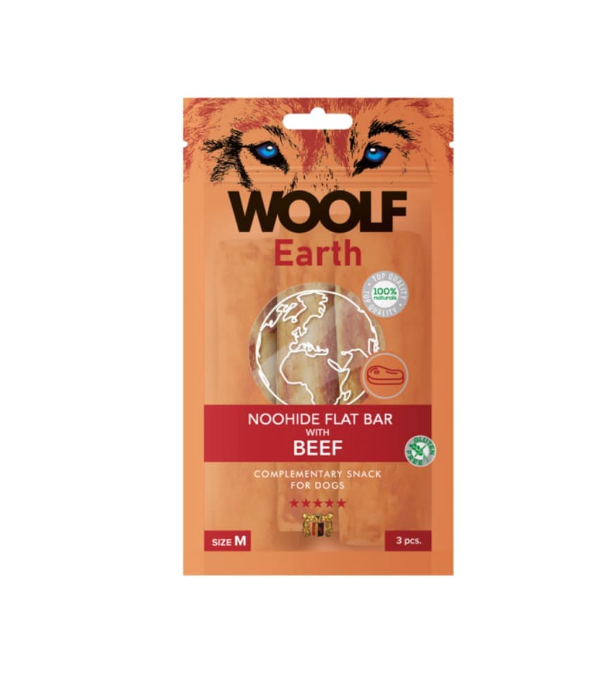 Woolf Earth Noohide Flat Bar de Vaca M Snack para Cão 90gr