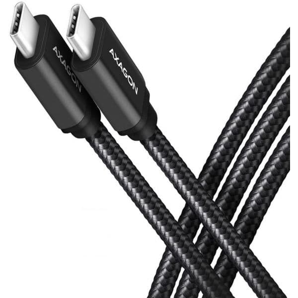 AXAGON Cabo de carregamento USB-C USB-C 3.2 Gen 1, 1.5m, PD 60W, 3A, ALU, braid, Black