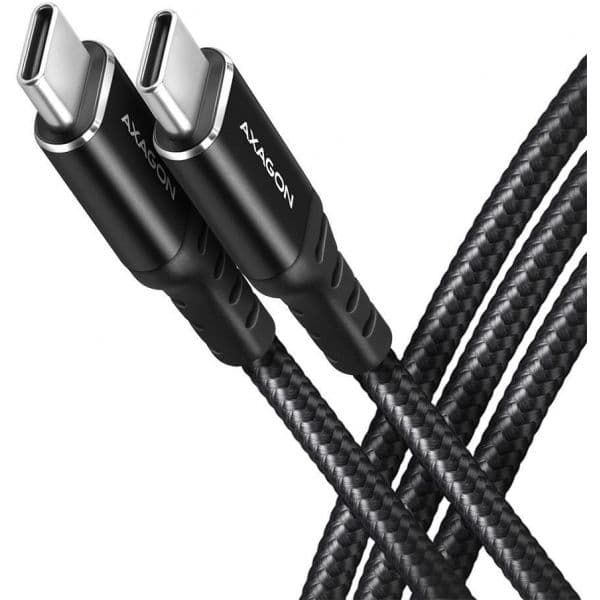 AXAGON Cabo de carregamento USB-C USB-C 2.0, 1m, PD 60W, 3A, ALU, braid, Black