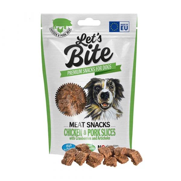 Brit Let's Bite Dog Meat Snacks Chicken & Pork Slices with Cranberries 80g