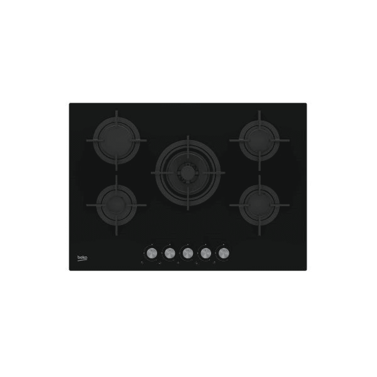 Placa a Gás Beko HILW75222SL | 75cm, 5 queimadores, Wok 5kW, vidro preto