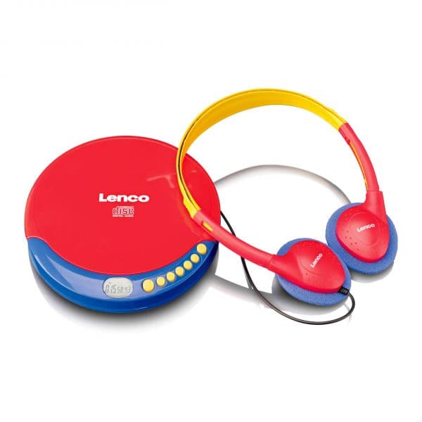 Lenco Leitor de CDs Portátil CD-021KIDS para Crianças com Bateria e Limitador de Volume Azul/Vermelho