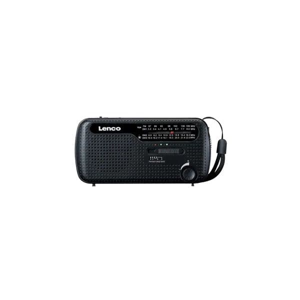 Lenco Rádio Portátil MCR-113BK com Lanterna de Emergência, Powerbank e Carregamento Solar/Manivela Preto