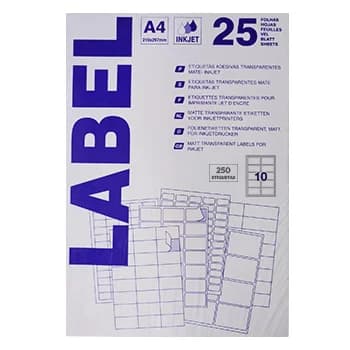 Etiqueta Adesiva Transparente Matte Inkjet 96x50.8mm 25Fls 250 Un.