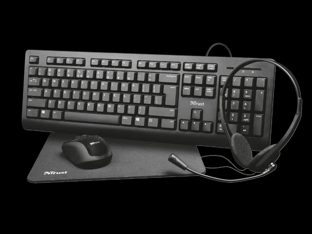Teclado + Rato + Headset + Tapete Trust Primo 4-in-1 Home Office Set