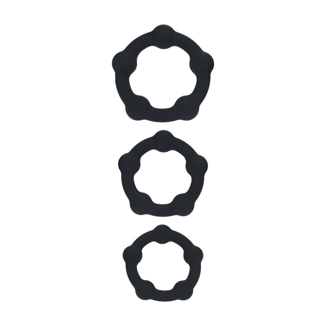 Conjunto De 3 Anéis Para O Pénis Em Silicone Com Pérolas S/M/L Preto Levelz