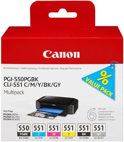 Tinteiro Canon PGI-550 / CLI-551 PGBK/C/M/Y/BK/GY Multi Pack