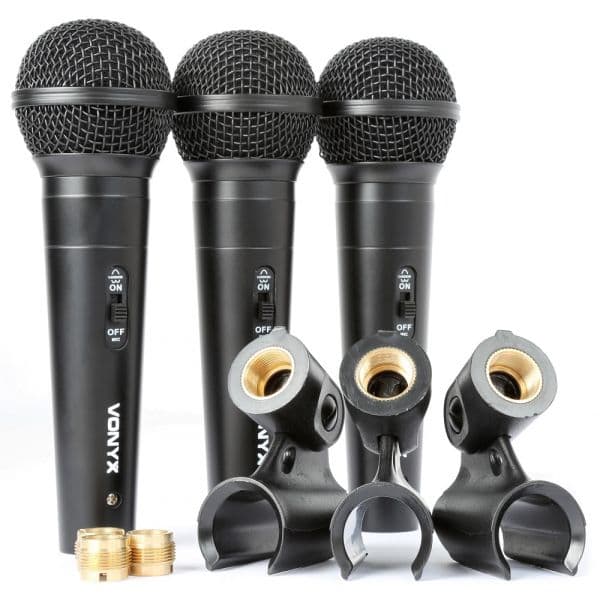 Vonyx Pack 3x Microfone Dinamicos c/ Mala e Acessórios (VX1800S)