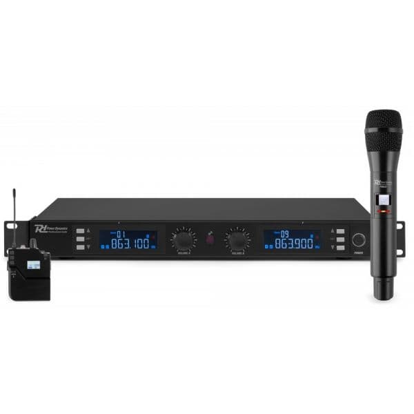 Power Dynamics PD632C Conjunto de Microfones s/ Fios de 2X 20 Canais UHF 1x Microfone de Mão/1x Microfone