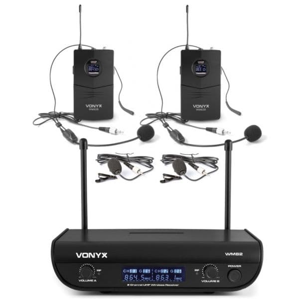 Vonyx Central 2 Microfones Cabeça/lapela Uhf 2 Canais S/ Fios (WM82) - 179.214