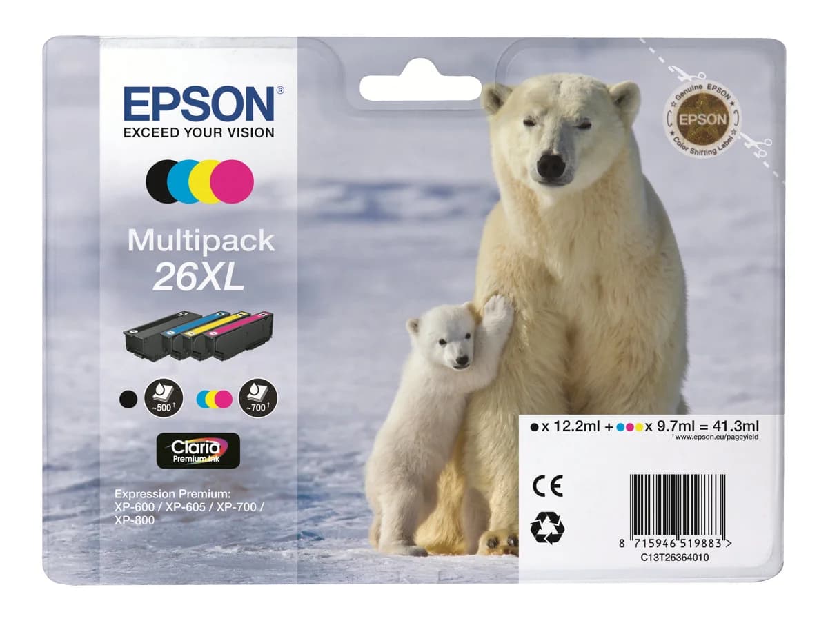 Epson T2636 (26XL) Pack de 4 Cartuchos de Tinta Original – C13T26364010