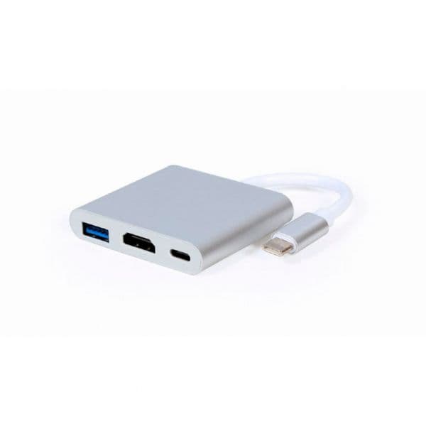 Gembird HUB USB-C A-CM-HDMIF-02-SV para HDMI + USB-A 3.0 + USB-C 3.1 Prateado