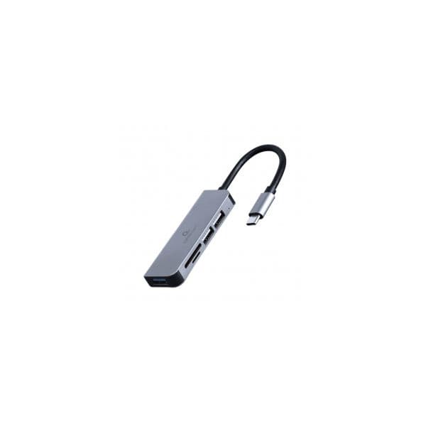 Gembird Hub USB-C 3-port (1 x USB3.1 + 2 x USB 2.0) com Leitor de Cartões Prateado