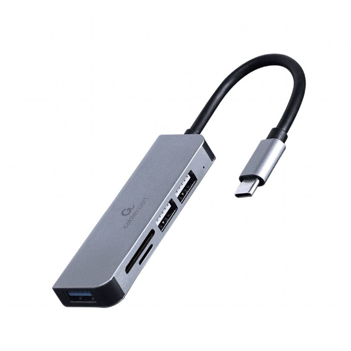 Gembird Hub USB-C 3-port (1 x USB3.1 + 2 x USB 2.0) com Leitor de Cartões Prateado
