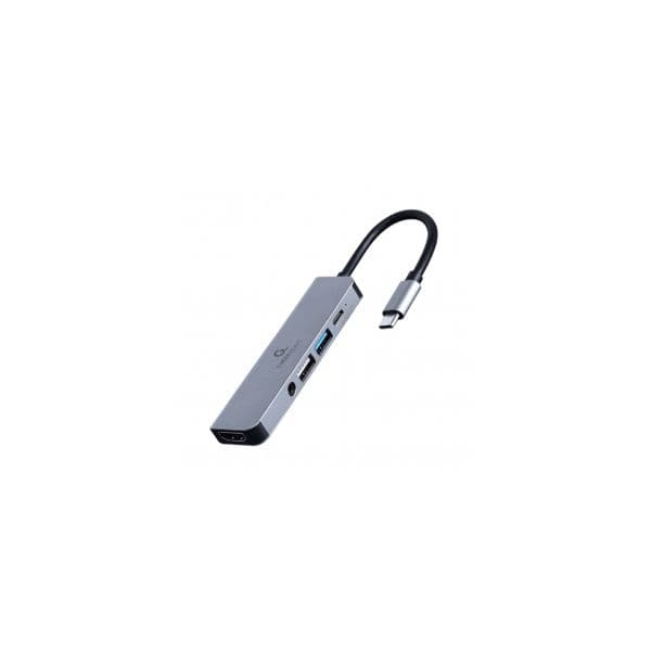 Gembird Adaptador USB-C 5-in-1 (Hub + HDMI + PD + Stereo Audio) Prateado