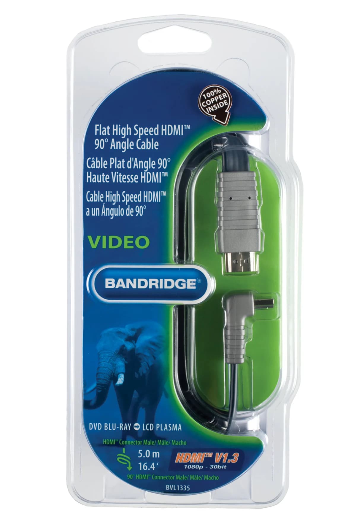 Bandridge Cabo HDMI 5m Flat Ficha 90º BVL1335