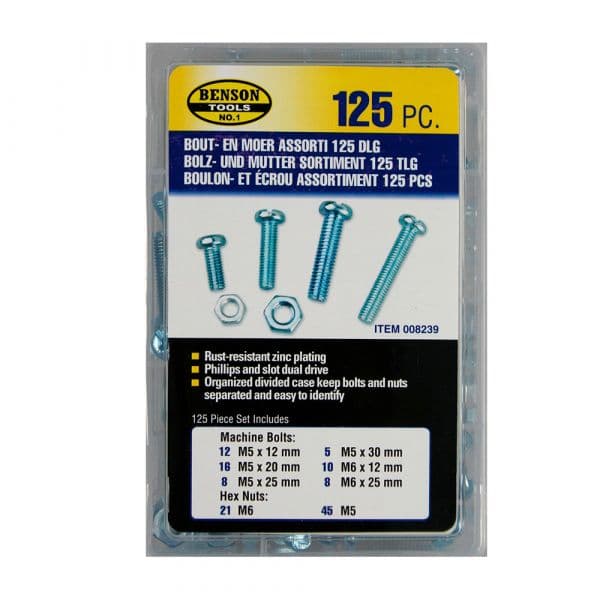 Benson Tools Jogo de Parafusos com Porca 125 Peças - ELK48990
