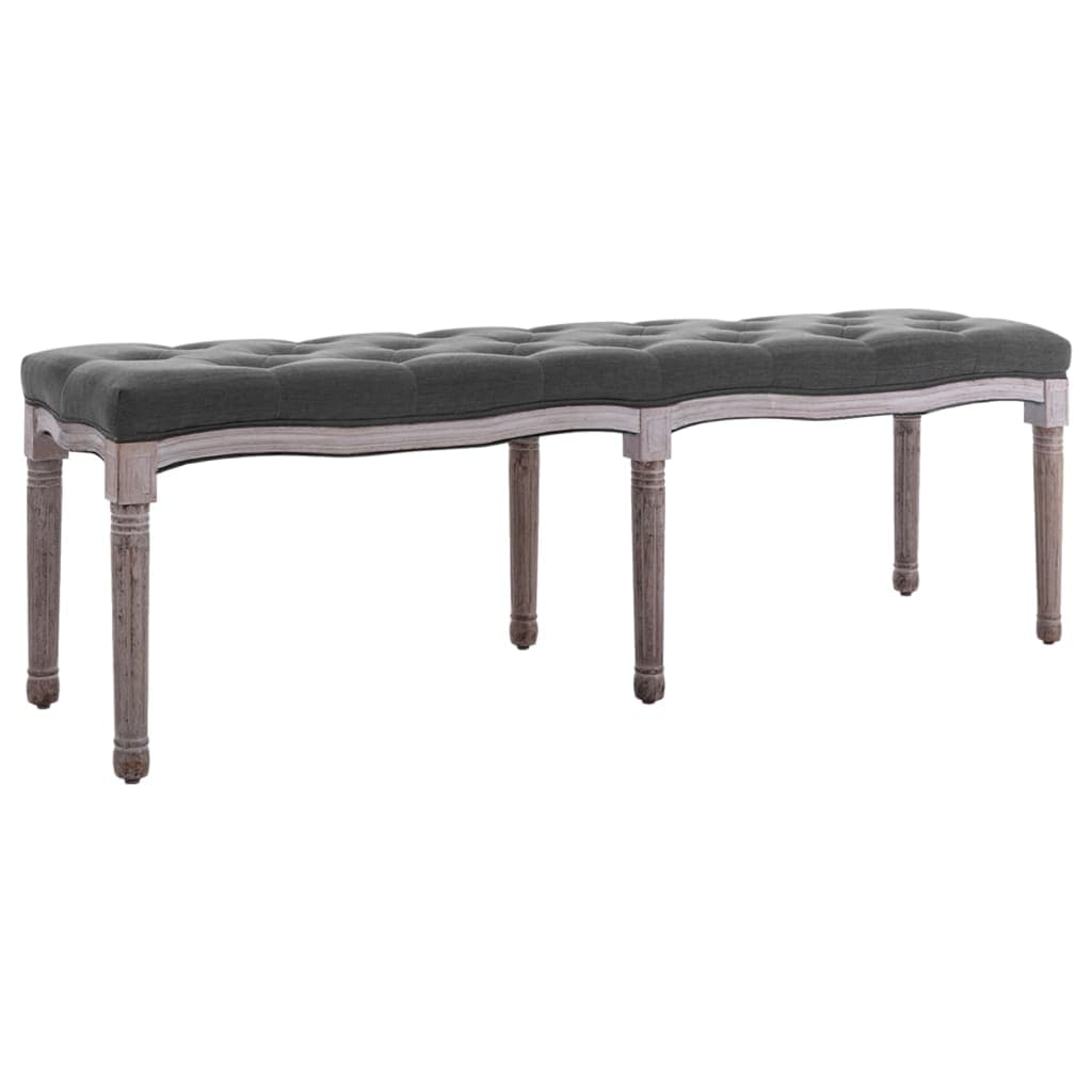 vidaXL Banco em linho e madeira maciça 150x40x48 cm cinzento-escuro