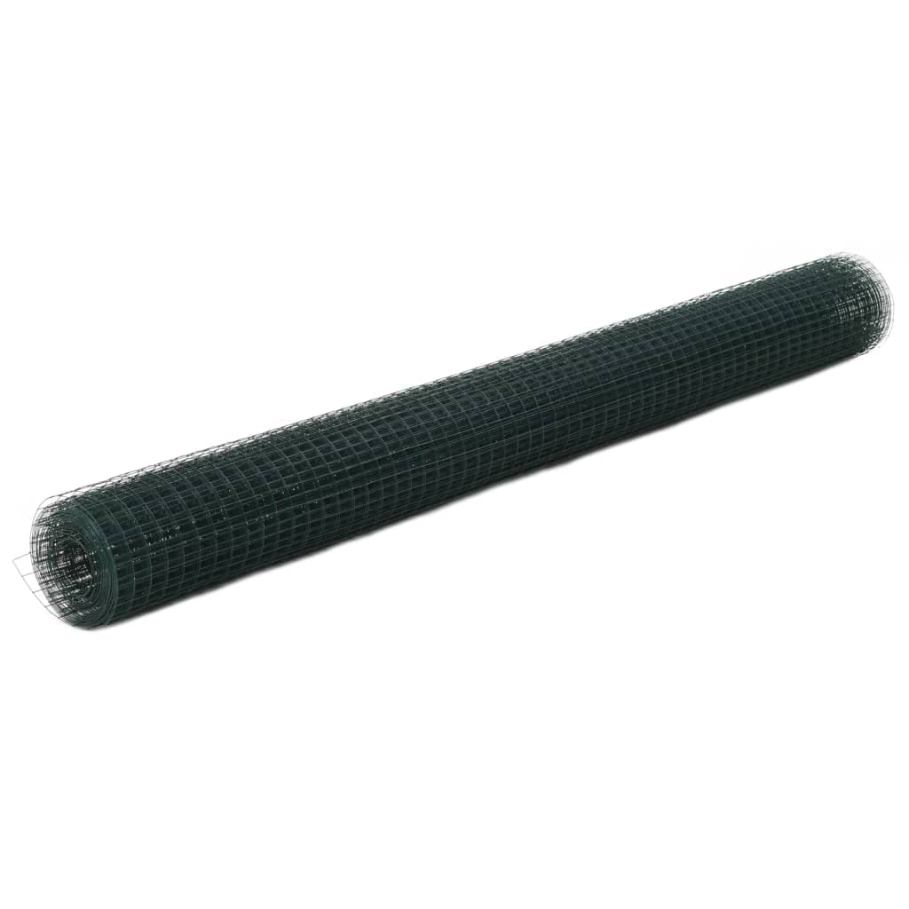 vidaXL Cerca arame galinheiro 25x1,5 m aço c/ revestimento PVC verde