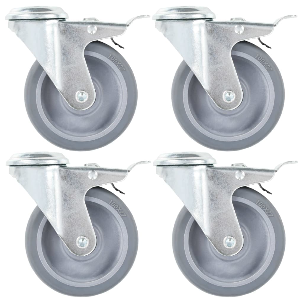 vidaXL Rodas giratórias com furo e travões duplos 4 pcs 100 mm