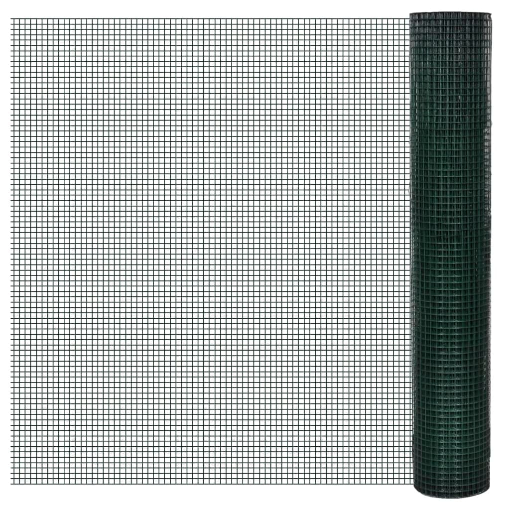 vidaXL Cerca arame p/ galinheiro c/ revestimento PVC 10x1 m aço verde
