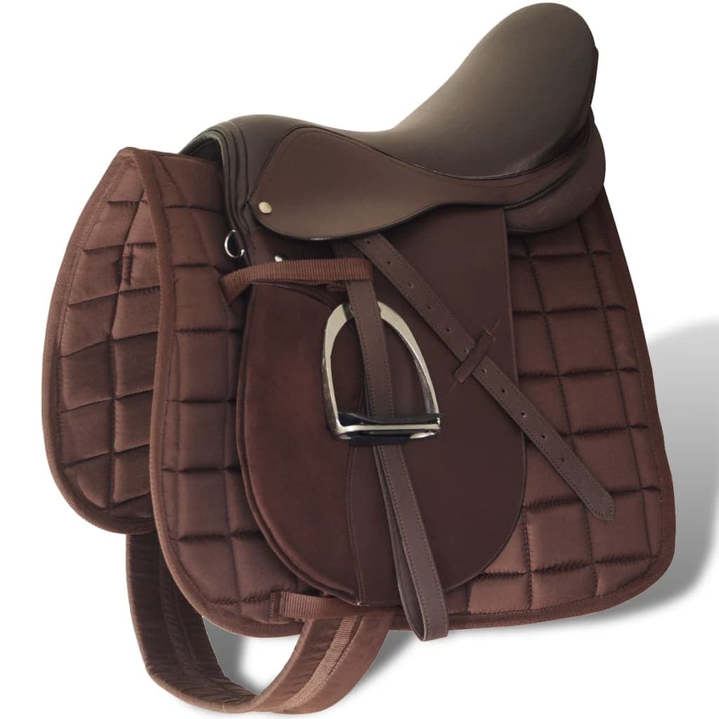 Sela para equitação 17,5", couro natural 12 cm 5-in-1 / Marrom