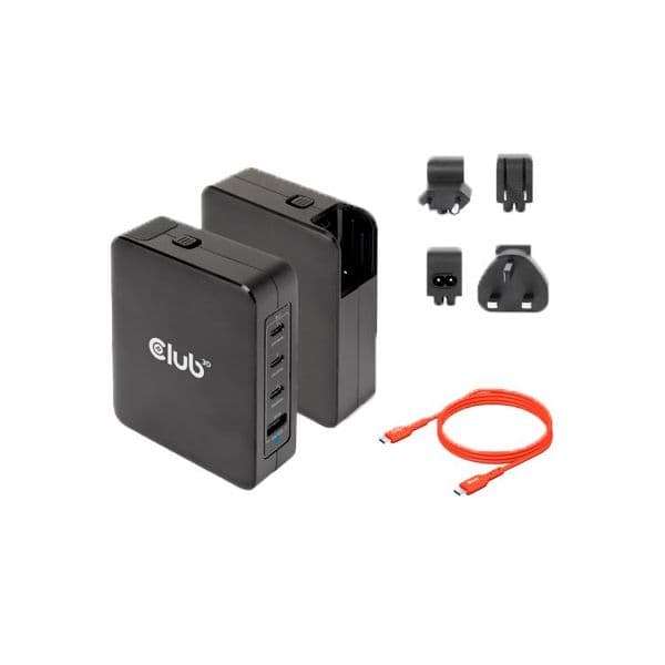 Club 3D CAC-1917 Carregador de Viagem Internacional 140W GaN 3xUSB-C 1xUSB-A Preto