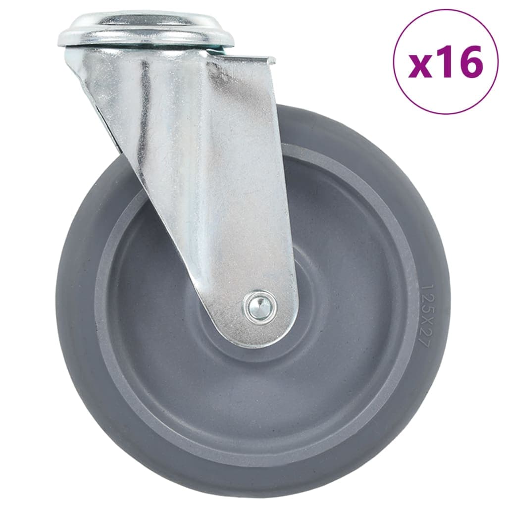 vidaXL 16 pcs rodas giratórias com orifício para parafuso 125 mm