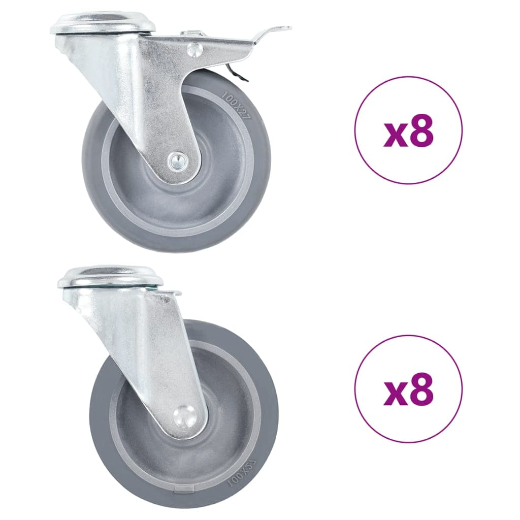 vidaXL 16 pcs rodas giratórias com orifício para parafuso 100 mm