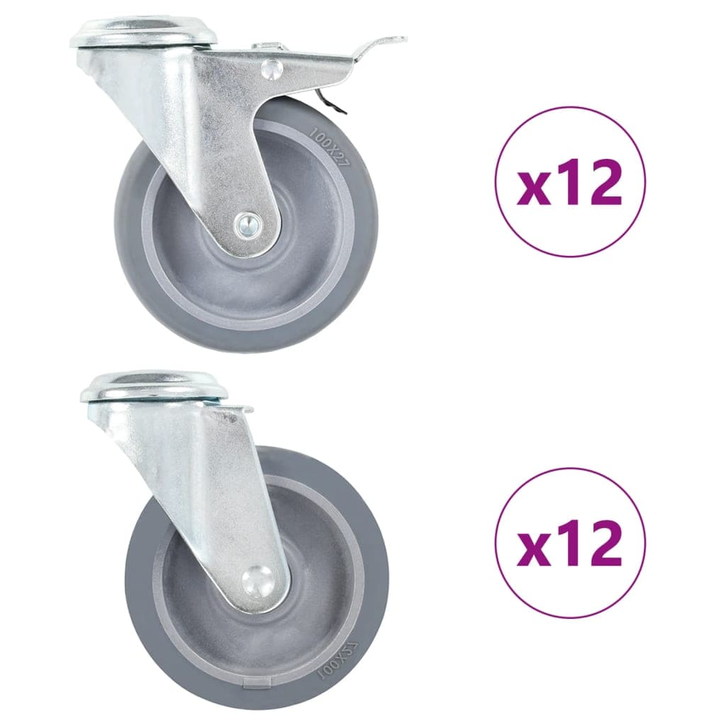 vidaXL 24 pcs rodas giratórias com furo roscado 100 mm