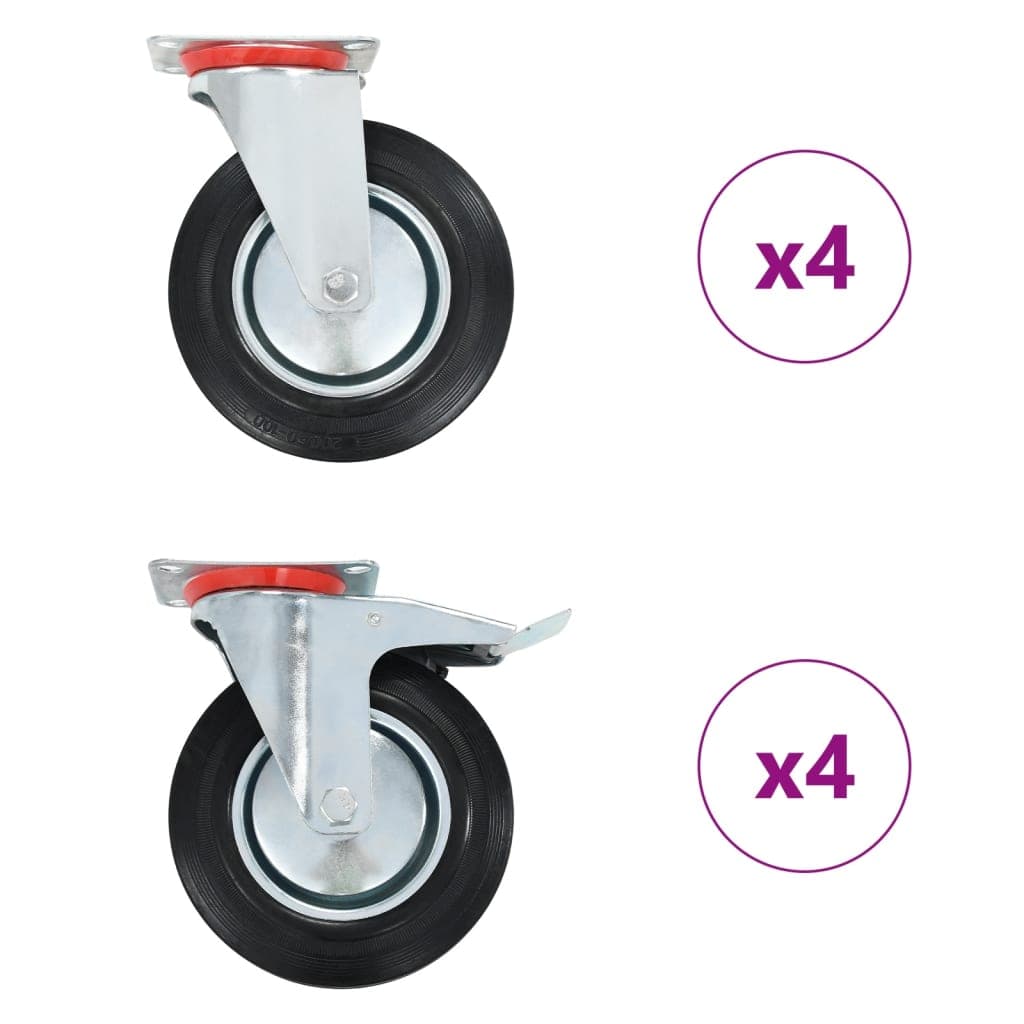 8 Pcs Rodas Giratórias 200 mm
